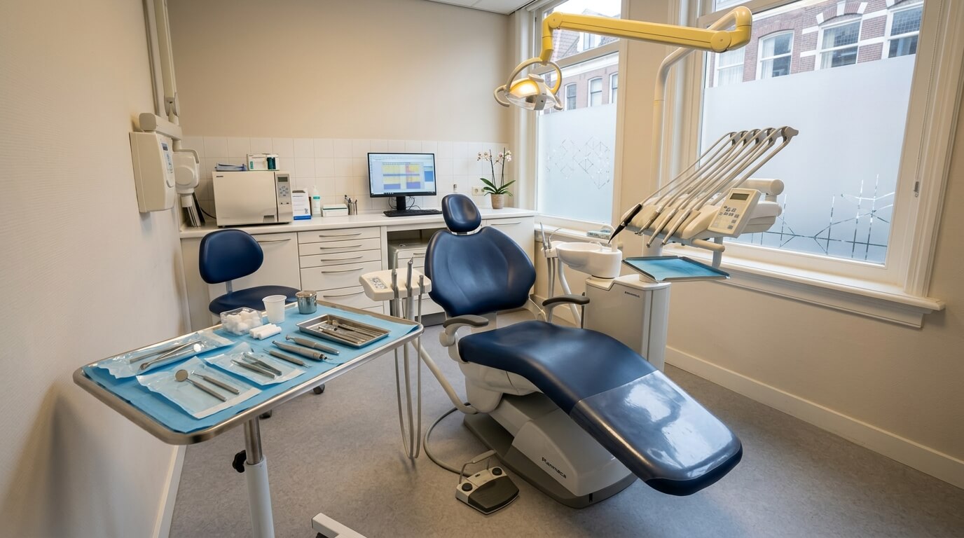 Glimlachende patient in behandelstoel